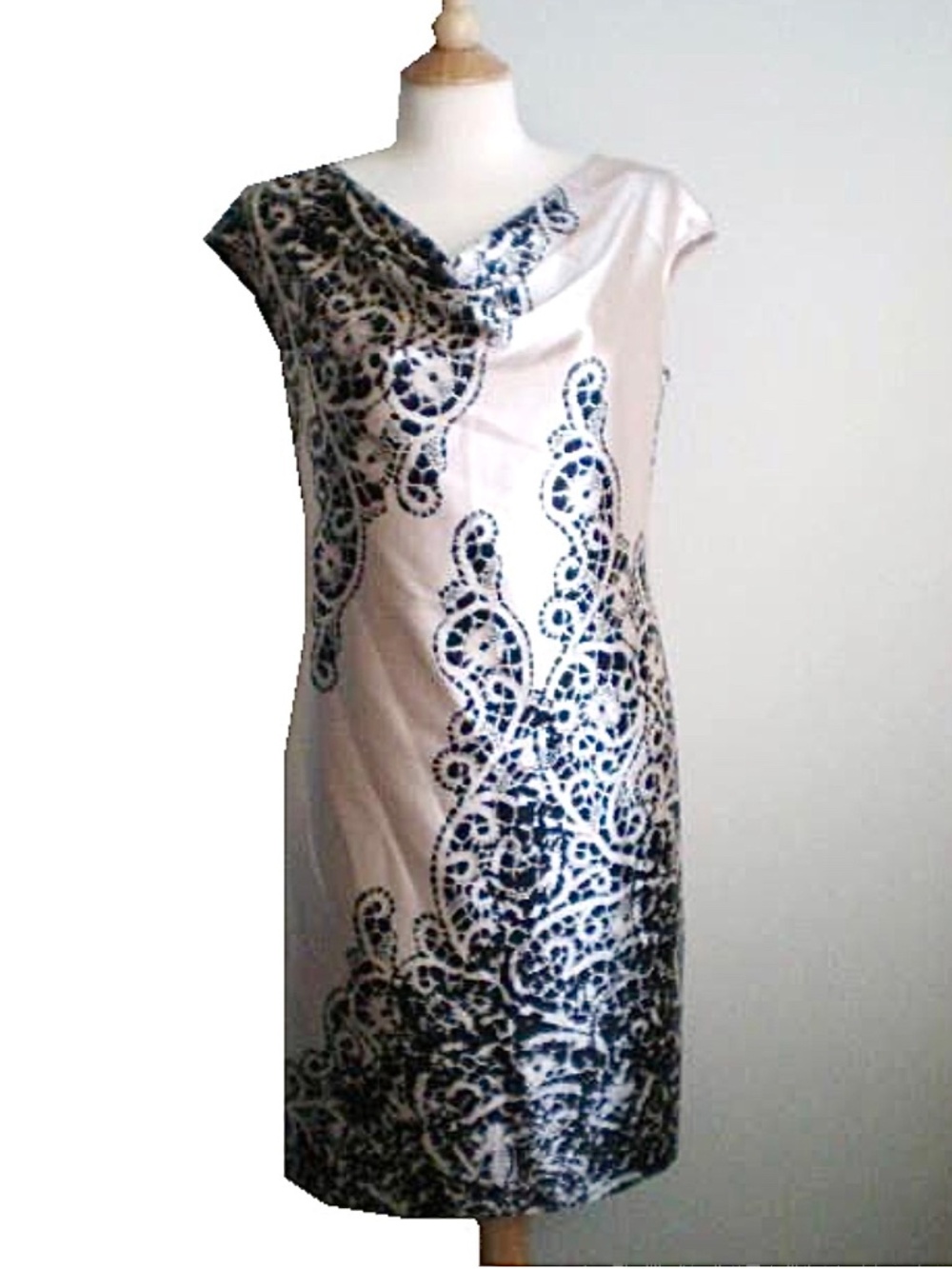 $140 EVAN PICONE champagne ivory satin black lace cocktail evening dress 6 NWT - Picture 3 of 8